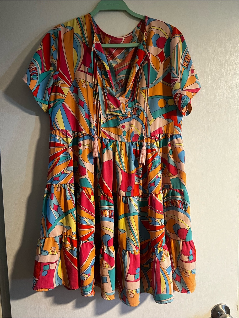 Short Multicolor Printed Tiered Dress